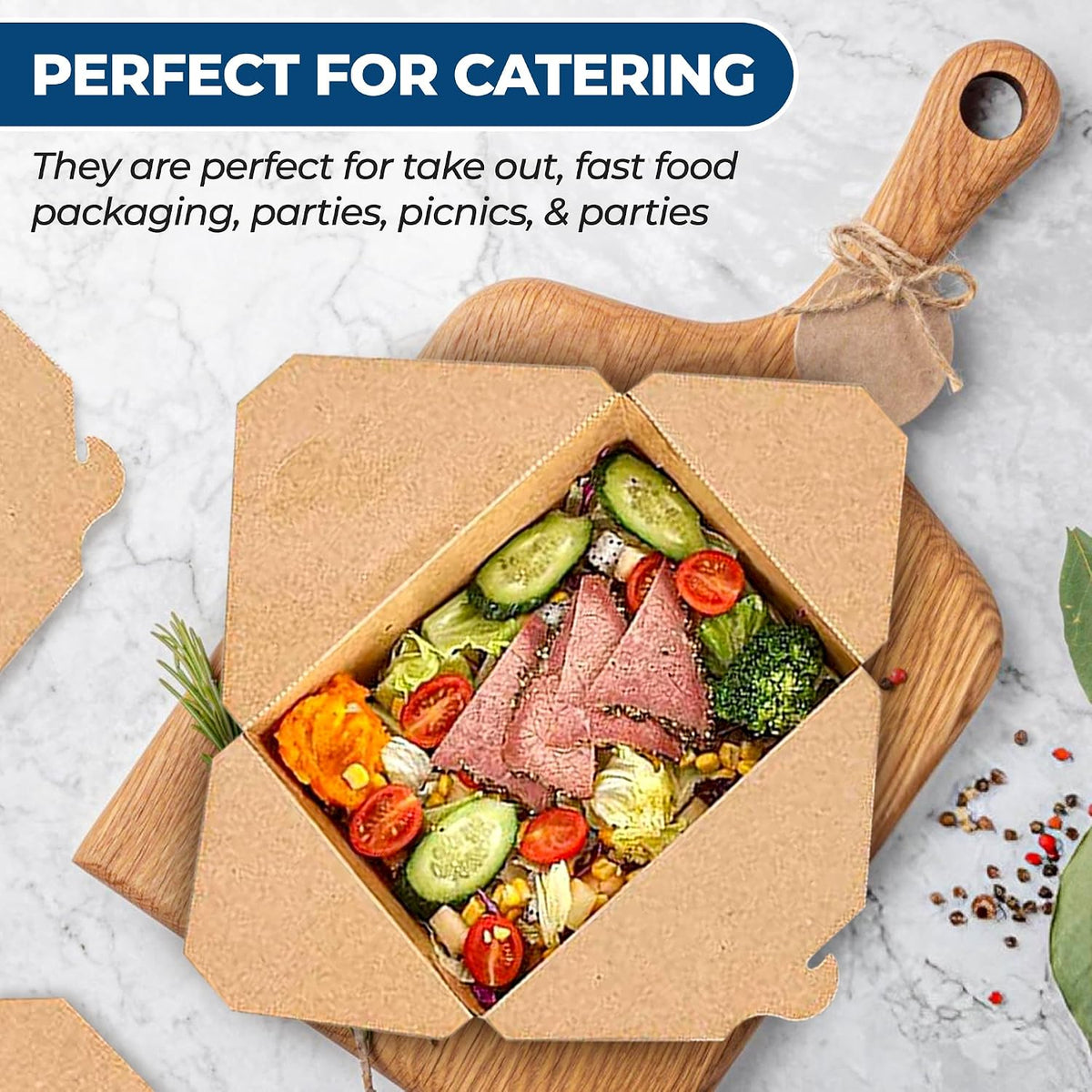 Paper To Go Boxes for Food [50 Pack - 30 Oz], Cardboard Take Out Food Containers Boxes | Kraft Fold Takeout Small