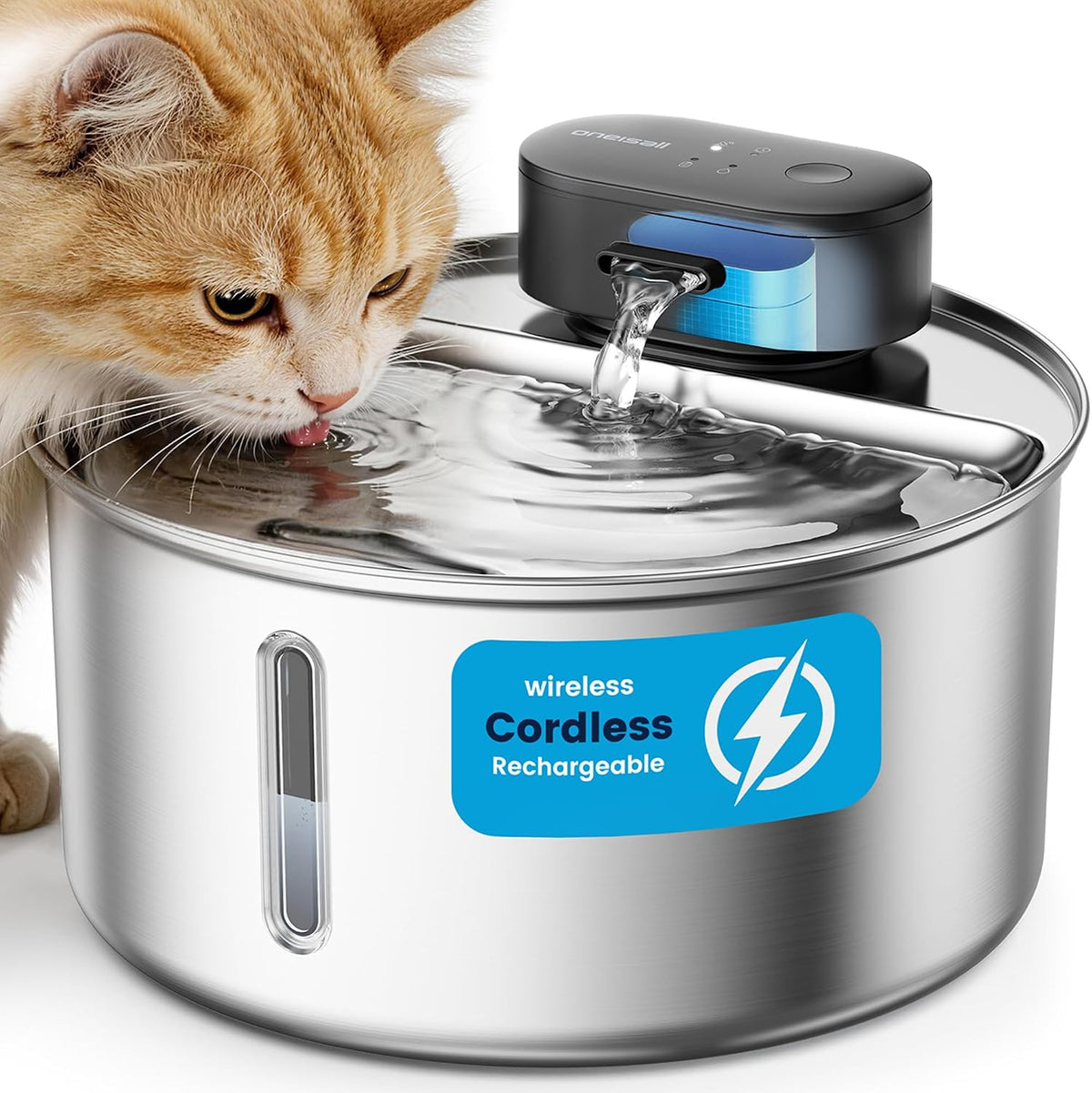 108oz/3.2L Wireless Stainless Steel Cat Water Fountain