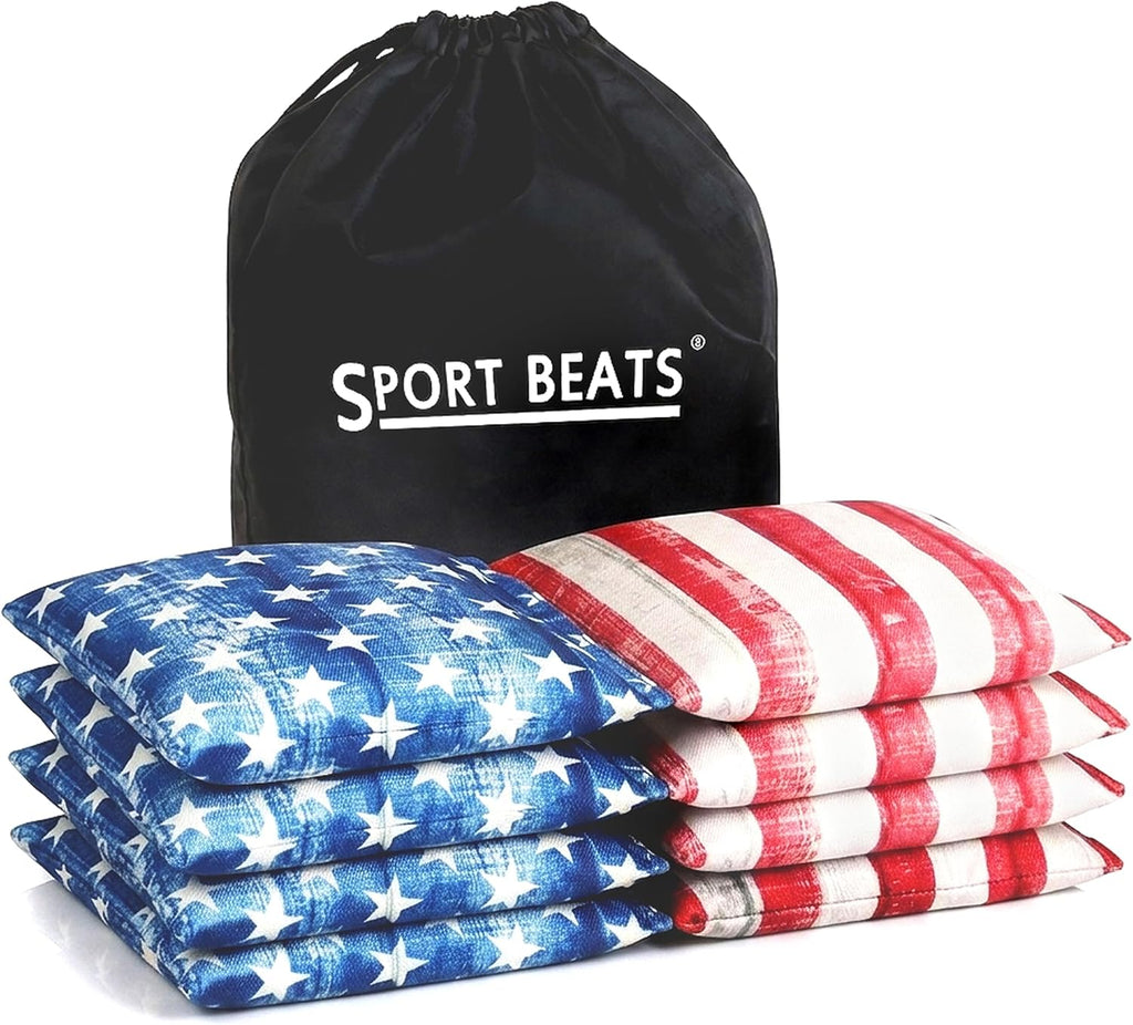 Cornhole Bags Set of 8 - Regulation Size & Weight Bean Bags, Heavy Duty Double-Stitched Canvas for Tailgating