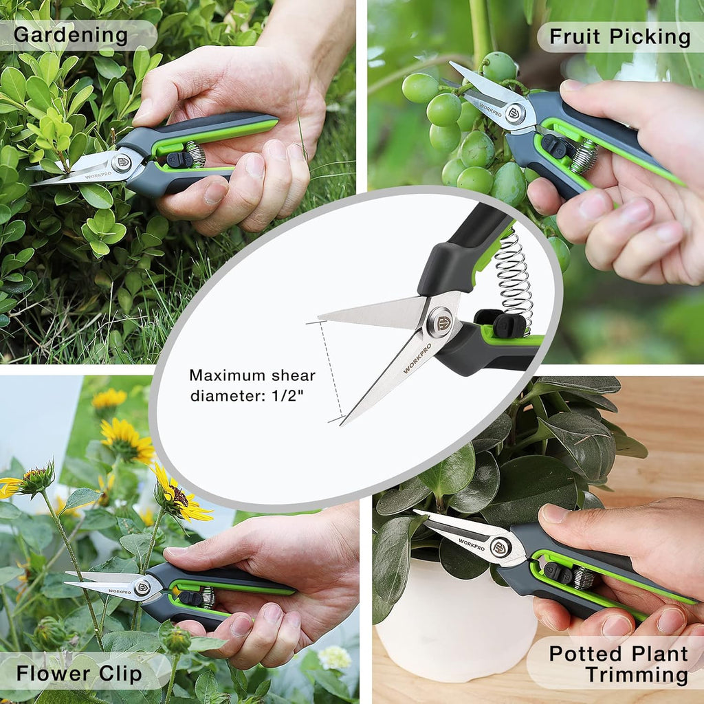 2 Pack Garden Pruning Shears with Sheath, 6.5” Small Hand Pruners/Snips/Clippers- Spring Loaded & Precision Straight