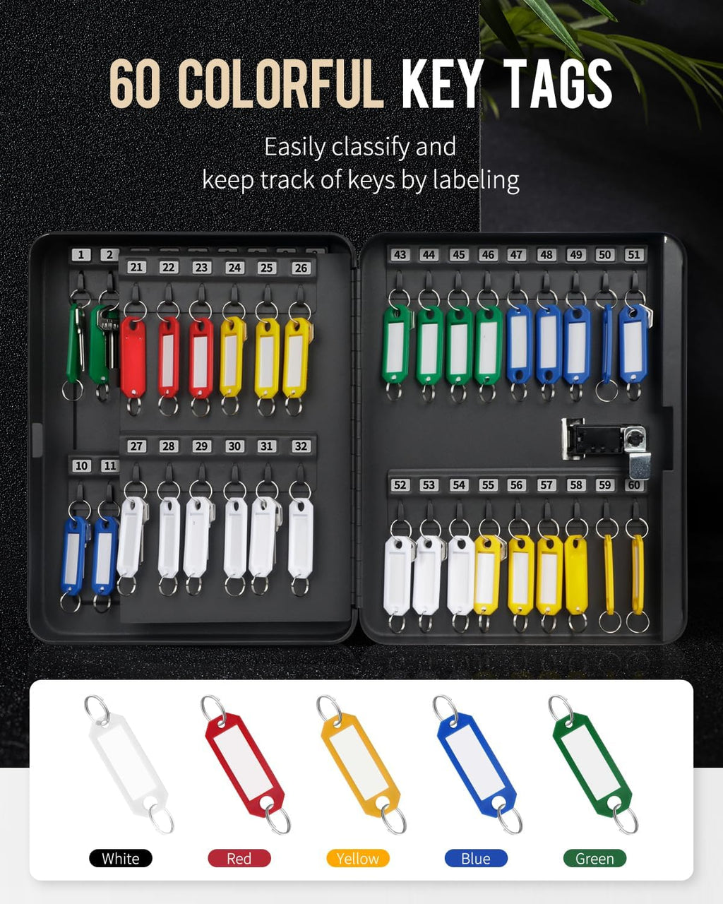 60 Position Key Cabinet with Combination Lock Resettable Black Digital Security Storage Box Steel Key Organizer with