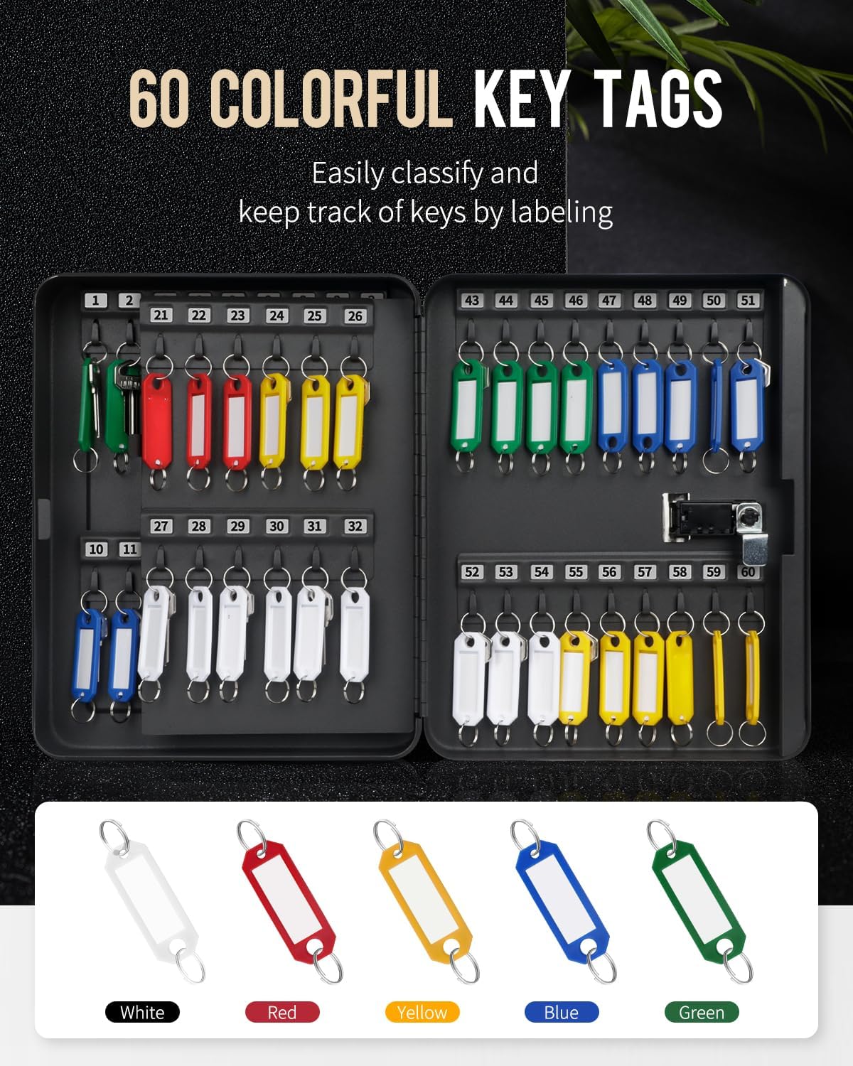 60 Position Key Cabinet with Combination Lock Resettable Black Digital Security Storage Box Steel Key Organizer with