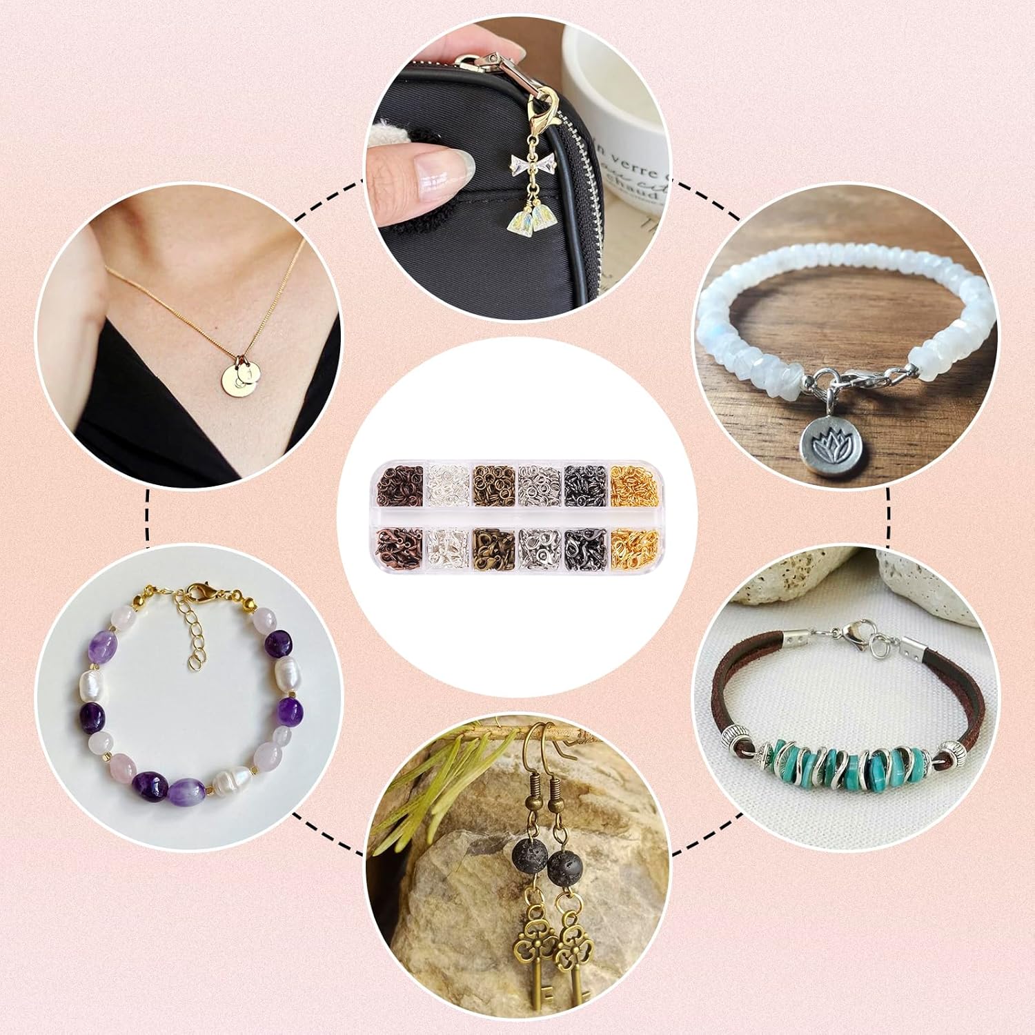 Pandahall 6 Colors Jewelry Finding Kits with 5mm Open Jump Rings & 12x6mm Lobster Claw Clasp for DIY Bracelet