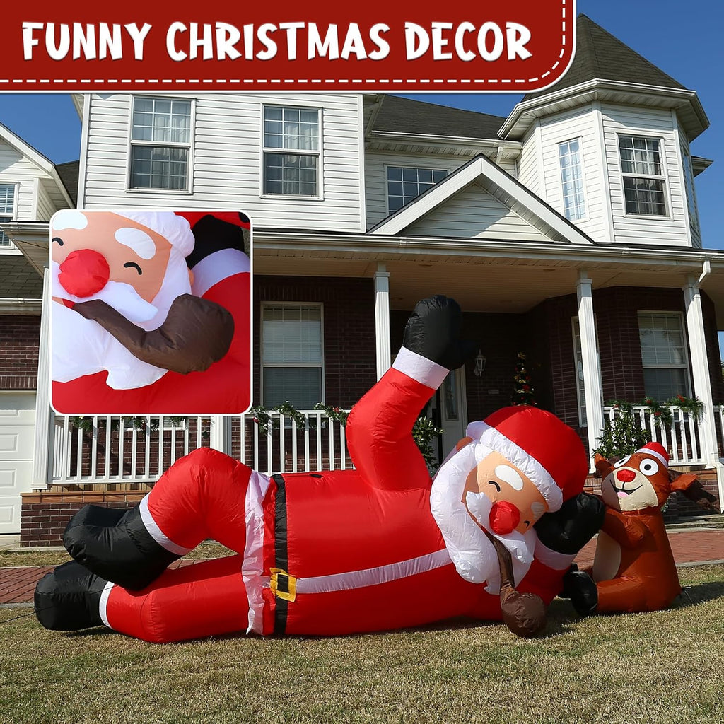 8FT Inflatable Lying Santa Reindeer with LED Lights for Yard | Blow up yard decorations, Bright LED lights, Giant