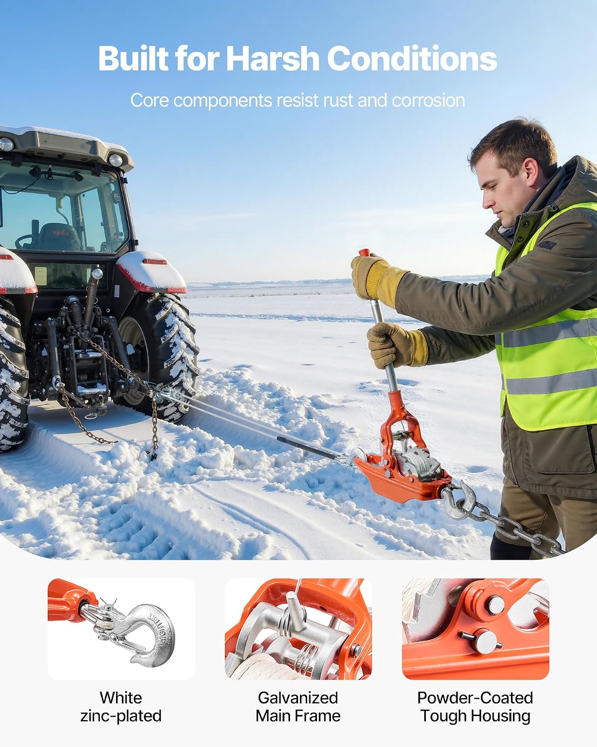 Rope Puller, 6614 lbs Pulling Capacity, Heavy Duty Ratchet Power Puller Tool with 35 ft of 0.3 in Diameter Rope & 2