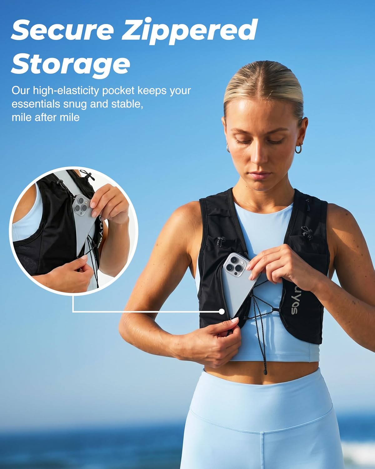 Running Vest for Women Men - Adjustable Chest Straps Running Hydration Vest with 500ml Soft Flask & Phone Holder