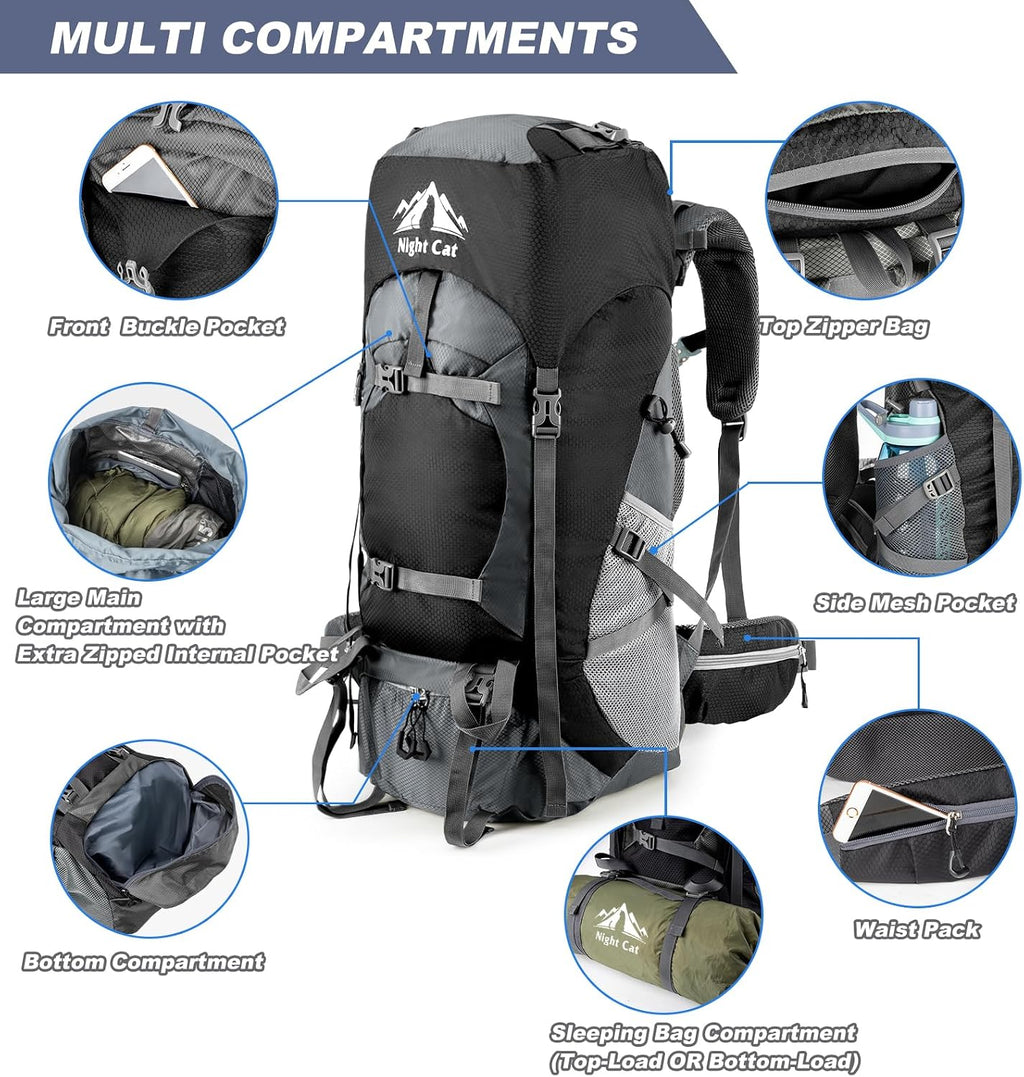 Hiking Backpacks 70L Camping Backpacking Packs for Men Women Lightweight Outdoor for Mountaineering Traveling, No