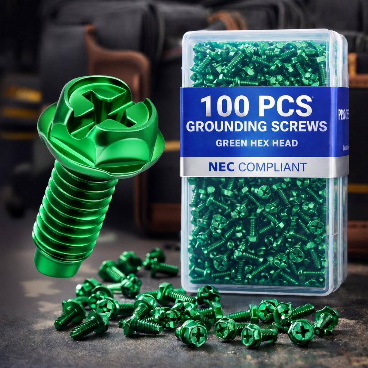 Tandefio 100 Pcs Green Ground Screws for Electrical Box, 10-32 x 3/8 Inch