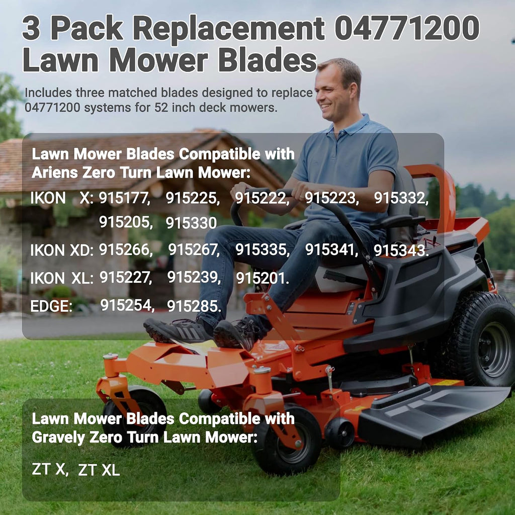 04771200 Lawn Mower Blades 18" for 52" Deck, Compatible with Ariens IKON X/IKON XL Edge & Gravely ZT X/ZT XL Zero Turn Mowers, 2-1/4" Width, 5/8" Center Hole Replacement Blades (3 Pack)