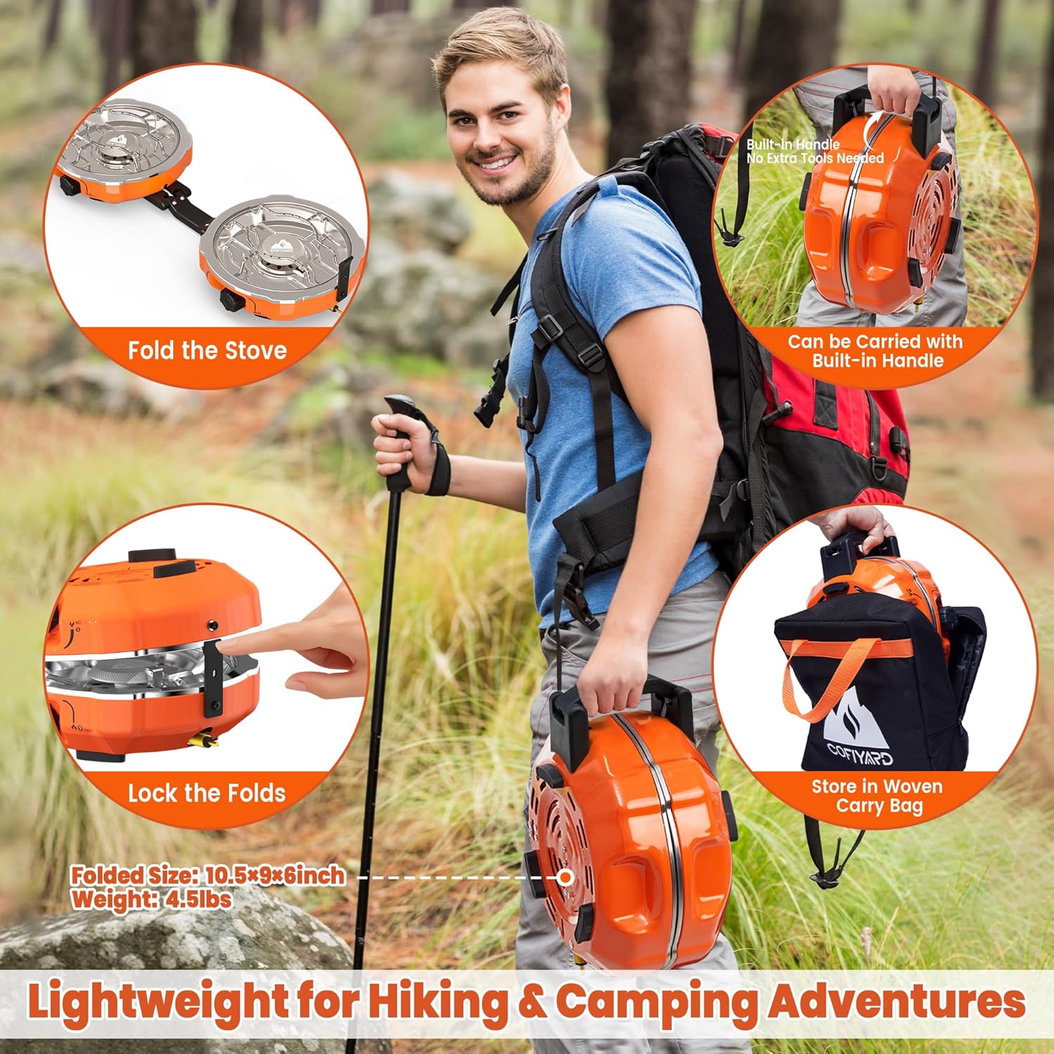20,000 BTUs 2 Burner Propane Camping Stove, Portable Folding Camp Stove with Adjustable Burners, Regulator and