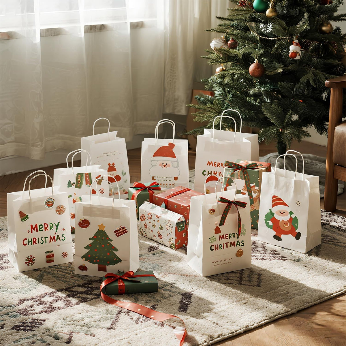 100 Pack White Gift Bags with Handles