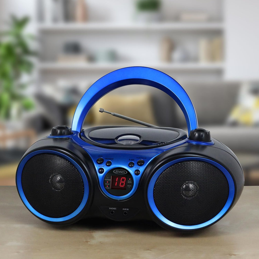 CD-490 Classic Boom Box Portable CD Player Home Audio Radio AM-FM, Stereo Speakers, Aux Line-in, Headphone Jack