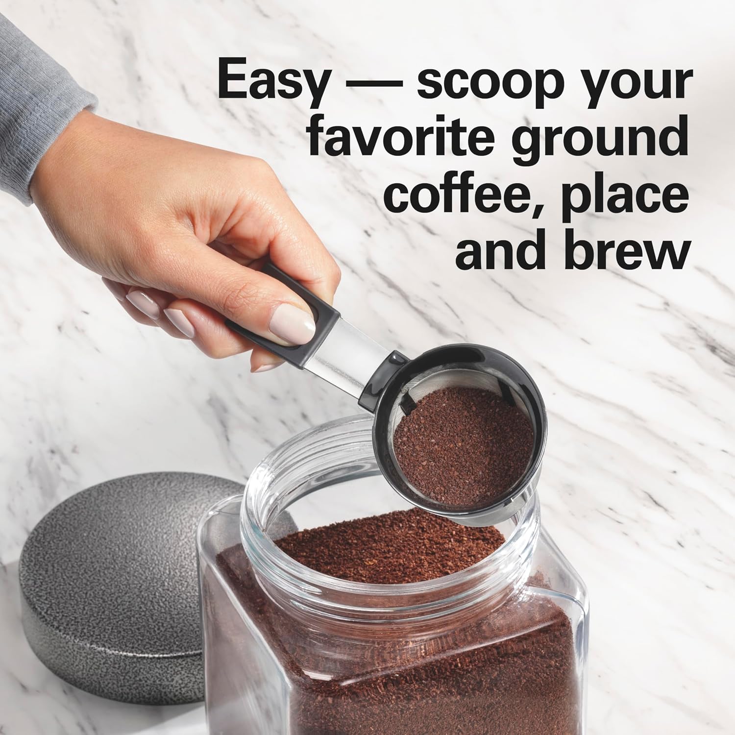 The Scoop Single Serve Coffee Maker & Fast Grounds Brewer for 8-14oz. Cups, Brews in Minutes, 40oz. Removable