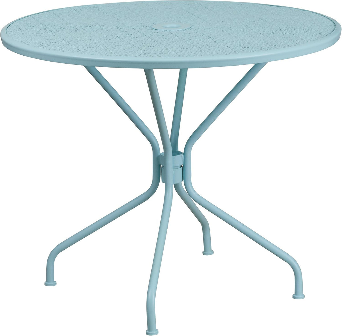 35.25" Round Patio Table with Umbrella Hole, Sky Blue