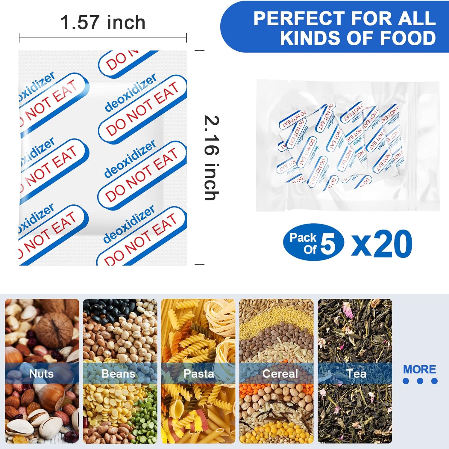 500cc Oxygen Absorbers for Food Storage - 100 Count (20x Packs of 5)