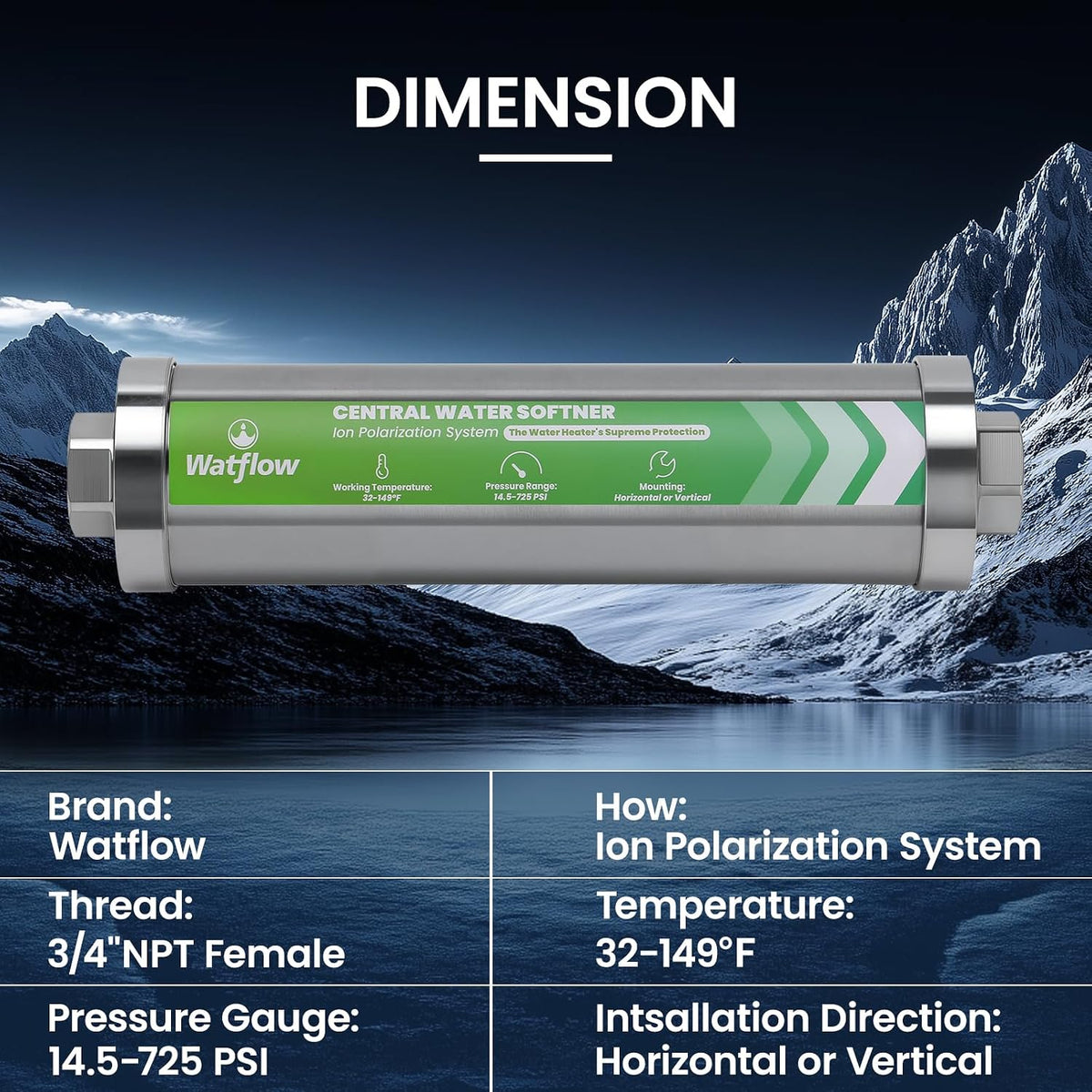Salt-Free Water Descaler Sysrem – Central Whole-House Water Softener, 3/4" NPT, Polarization System, Prevents Scale