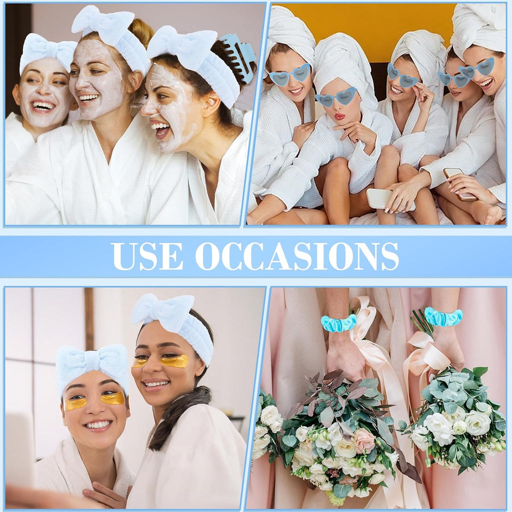 4 Pcs Blue Bridesmaid Proposal Gifts Bridesmaid Spa Headband, Hair Claw Clips, Heart Shaped Sunglasses and Smooth