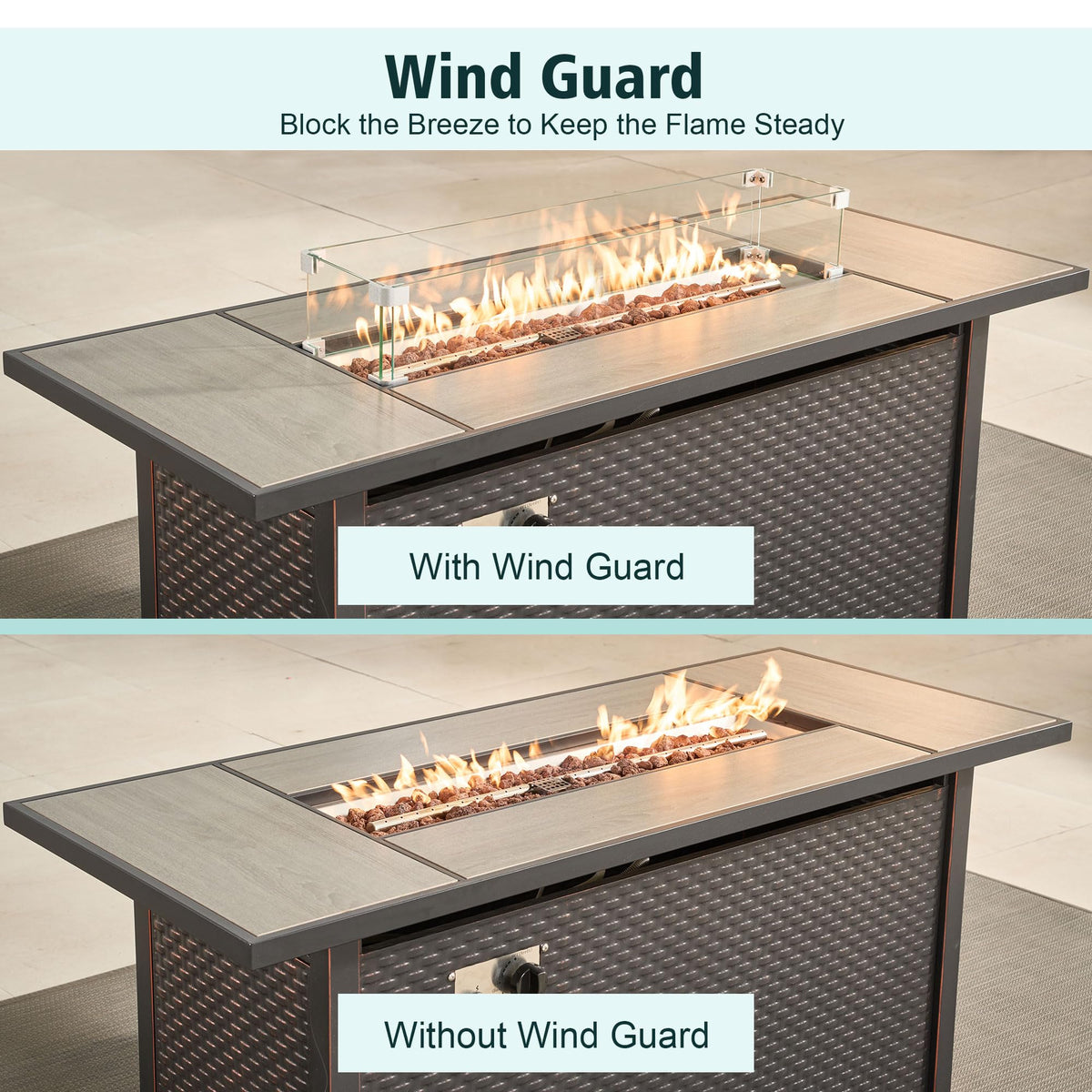 31x7x5.5 Fire Pit Glass Flame Wind Guard,Thick Tempered Glass Rectanglar FirePit Flame Shield with Aluminium