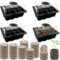 4 Pack Seed Starter Tray with 50 PCS Peat Pellets, 48 Cells Black Seeding Starter Trays for Organic Seed Starter Soil