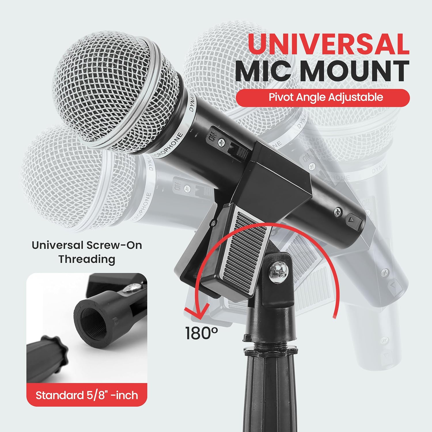 Universal Microphone Stand - Handheld Mic Compatible, Heavy Compact Base, Lightweight & Compact Design, 2.8 to 5 Ft