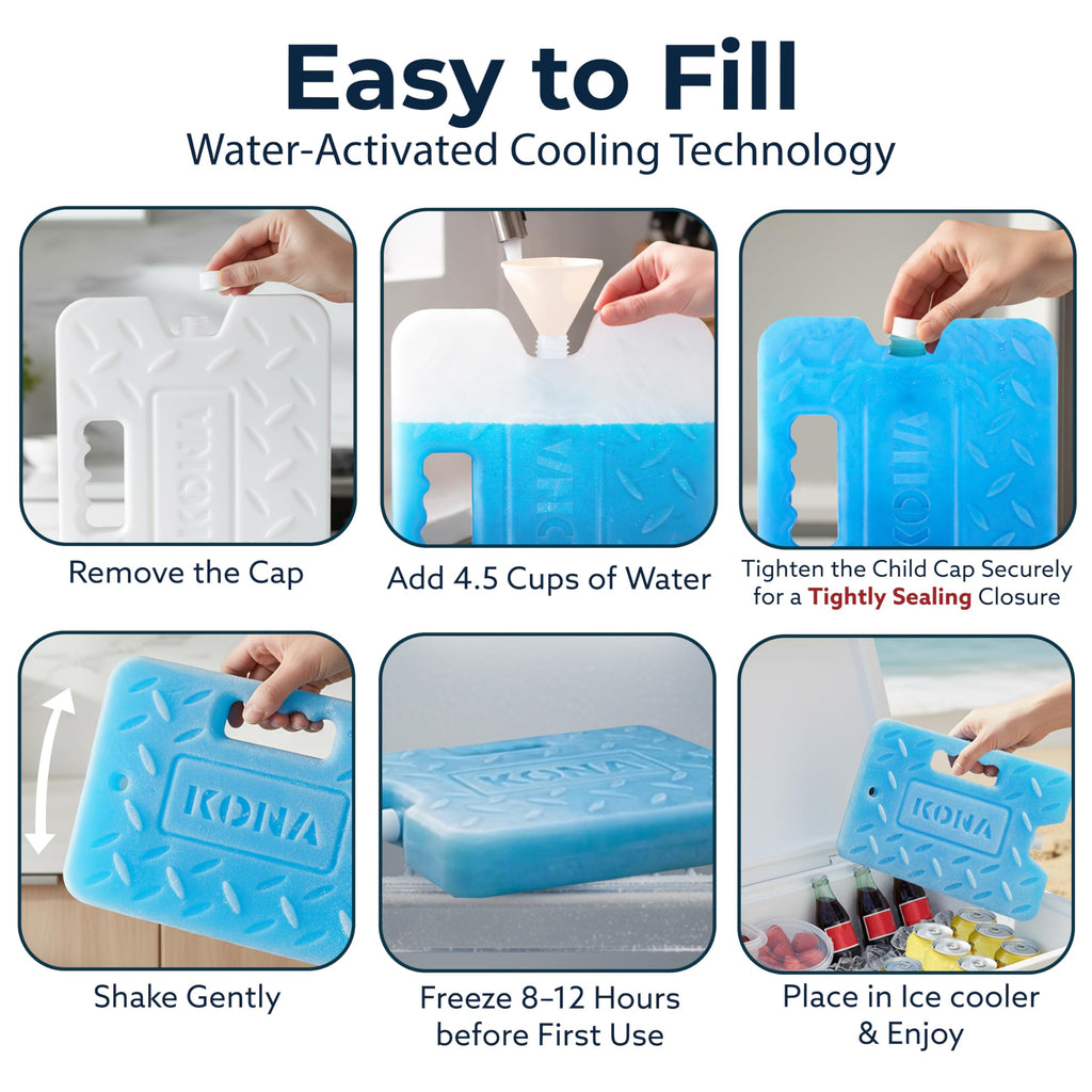 Blue Ice Large Ice Packs for Coolers, 4 Pack, Reusable