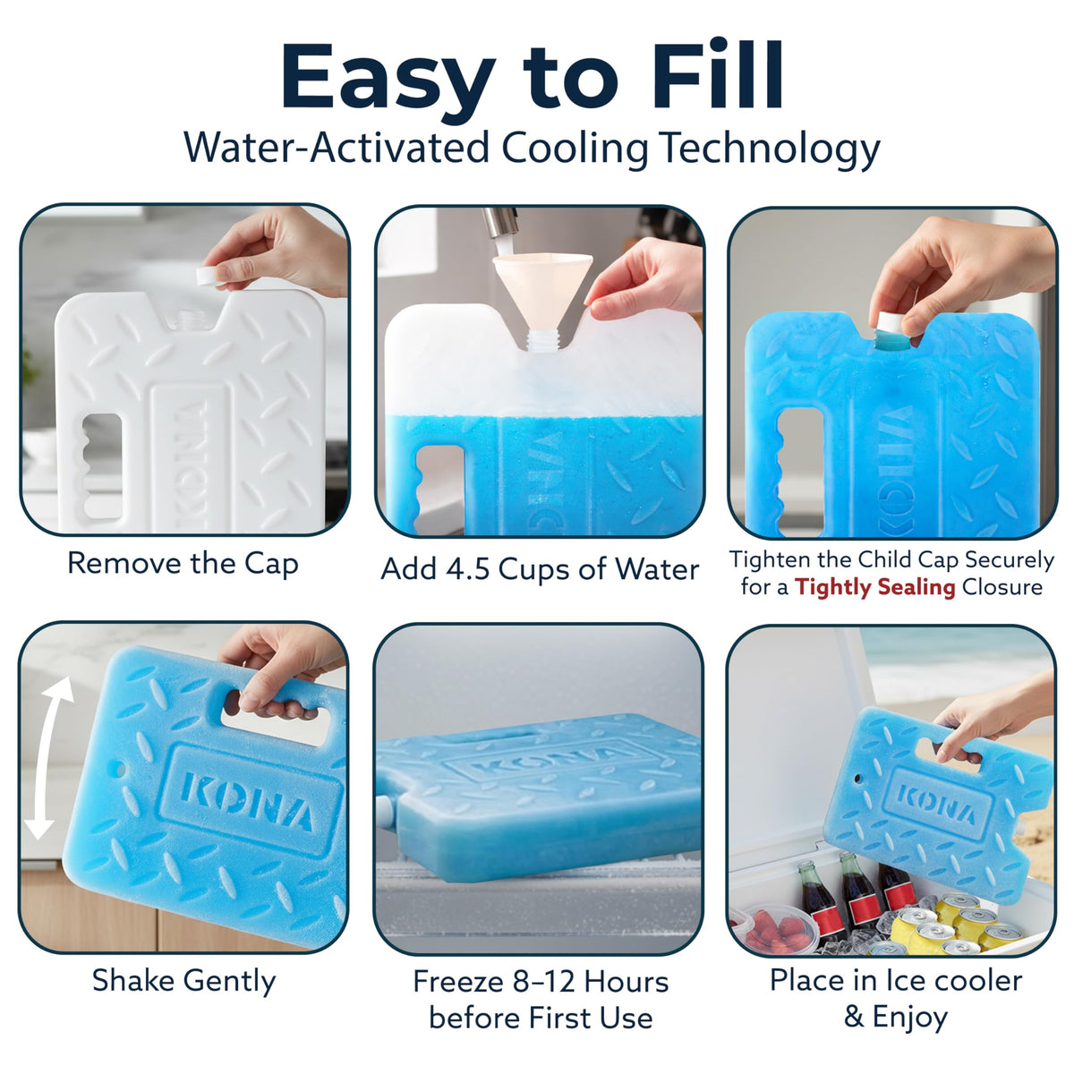 Blue Ice Large Ice Packs for Coolers, 4 Pack, Reusable