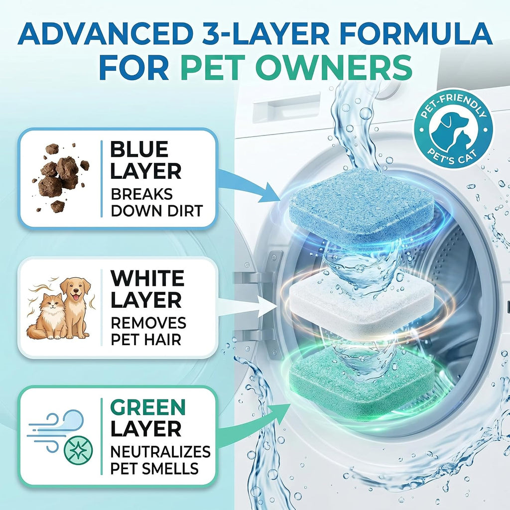ULTRA Washing Machine Cleaner Tablets for Pet Owners, 40% More Power, 24 Pack 12-Month Supply, 3-Layer Formula