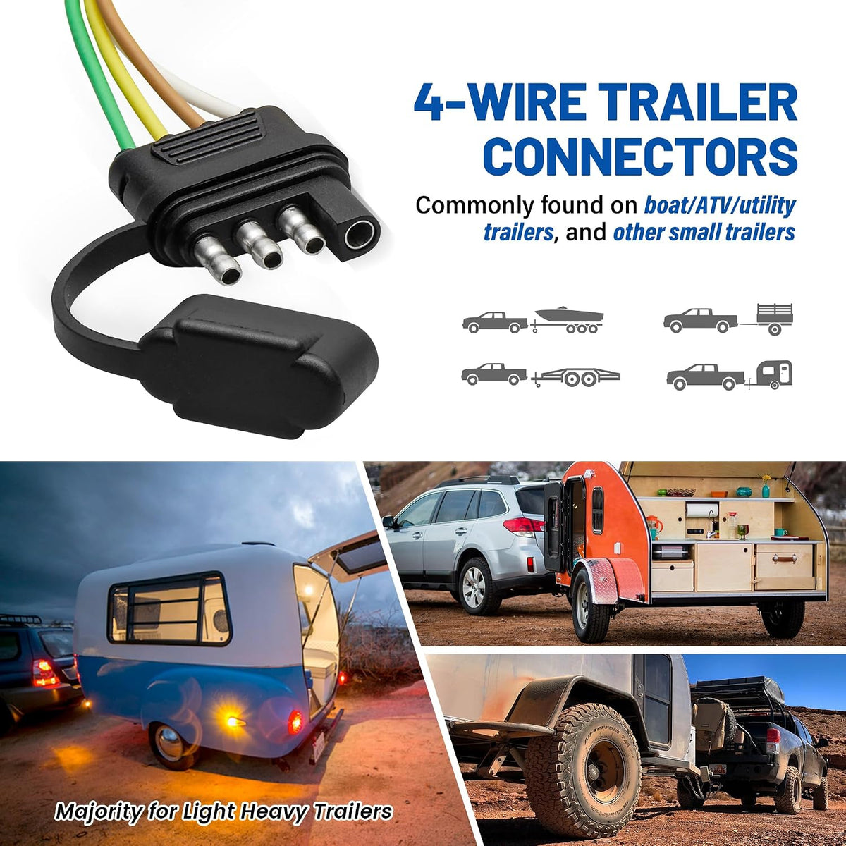 4-Way Flat Trailer End Connector 25 Inch, 16AWG 4 Prong Trailer Wiring Harness Plug with Dust Cover, Trailer-Side