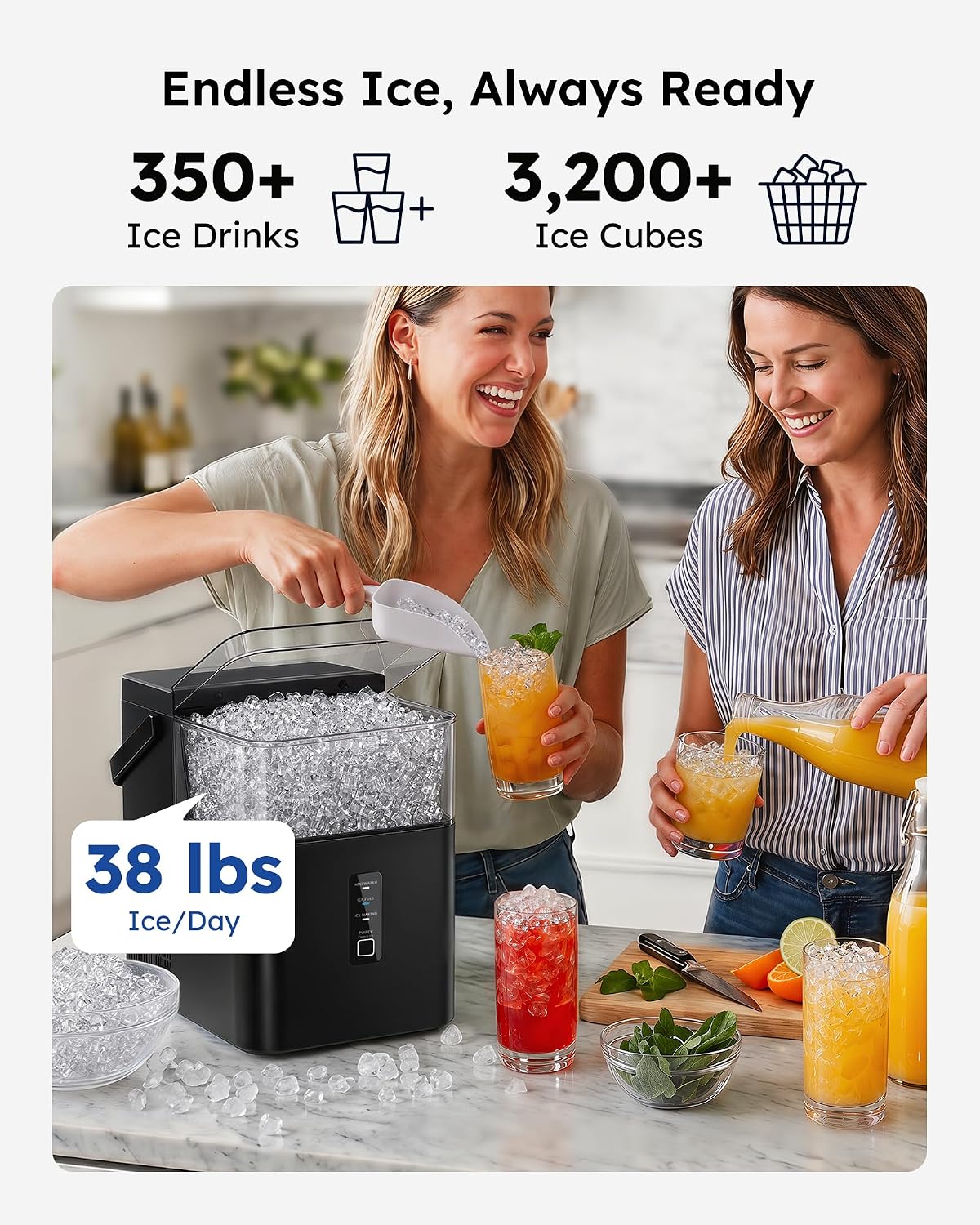 Nugget Ice Maker Countertop with Handle 38lbs/Day Chewable Ice