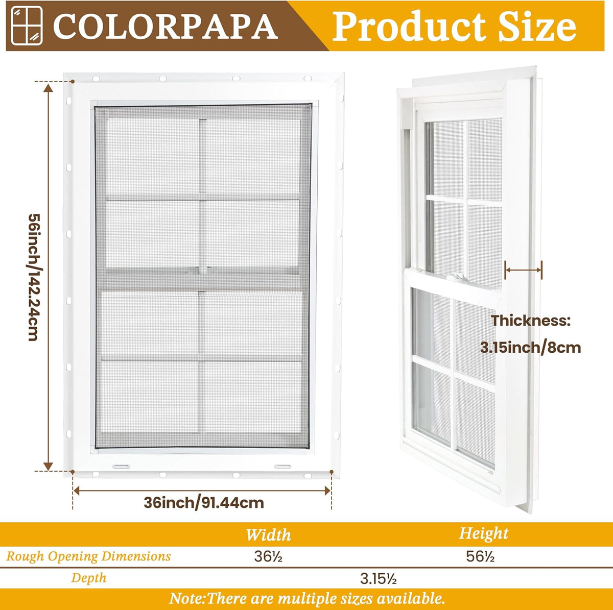 36" x 56" Vinyl Double Hung Window, White