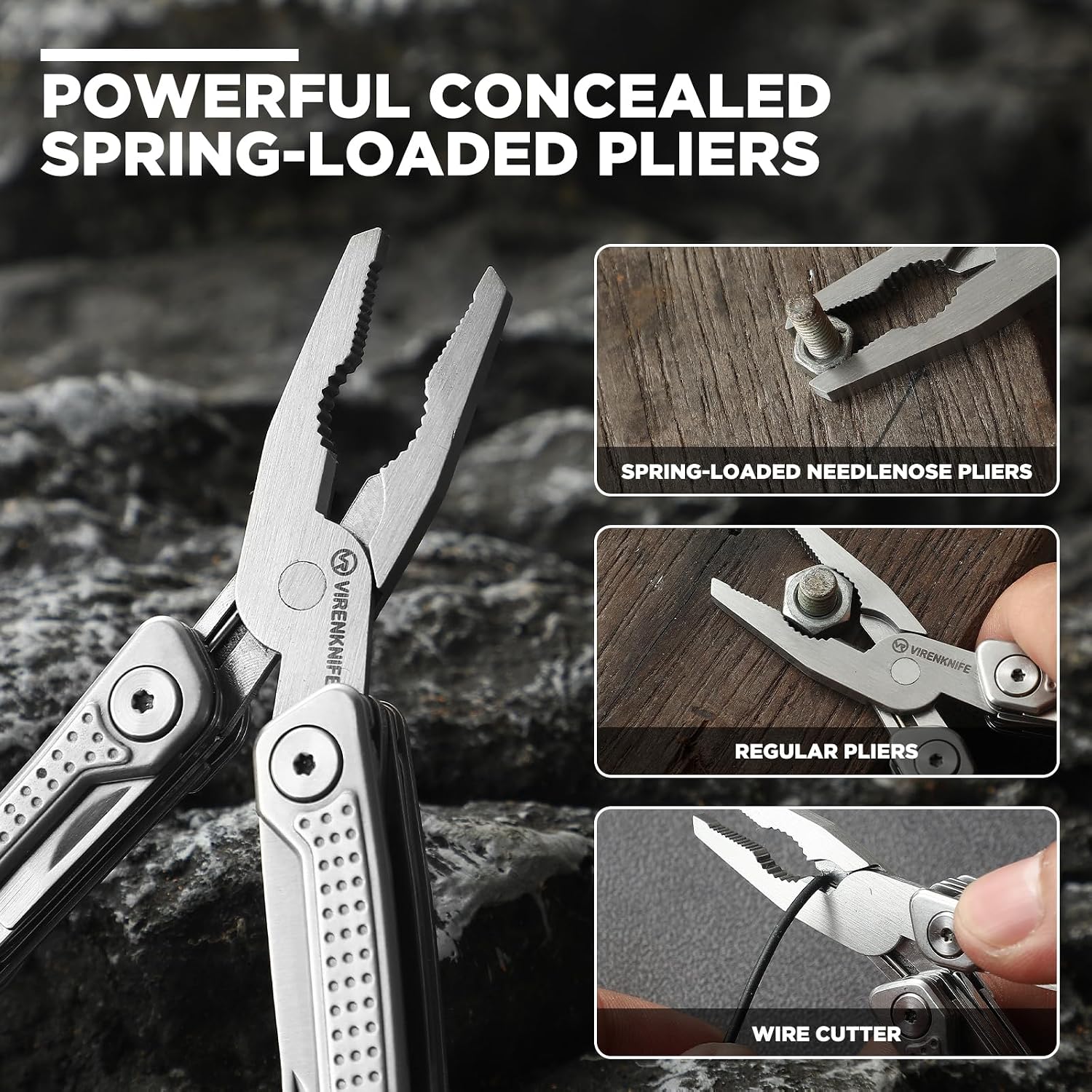 VIRENKNIFE Multitool, 11-in-1 Mini EDC Multitool, Gifts for Men,Stainless Steel Multi Tool Pliers with Pocket Knife