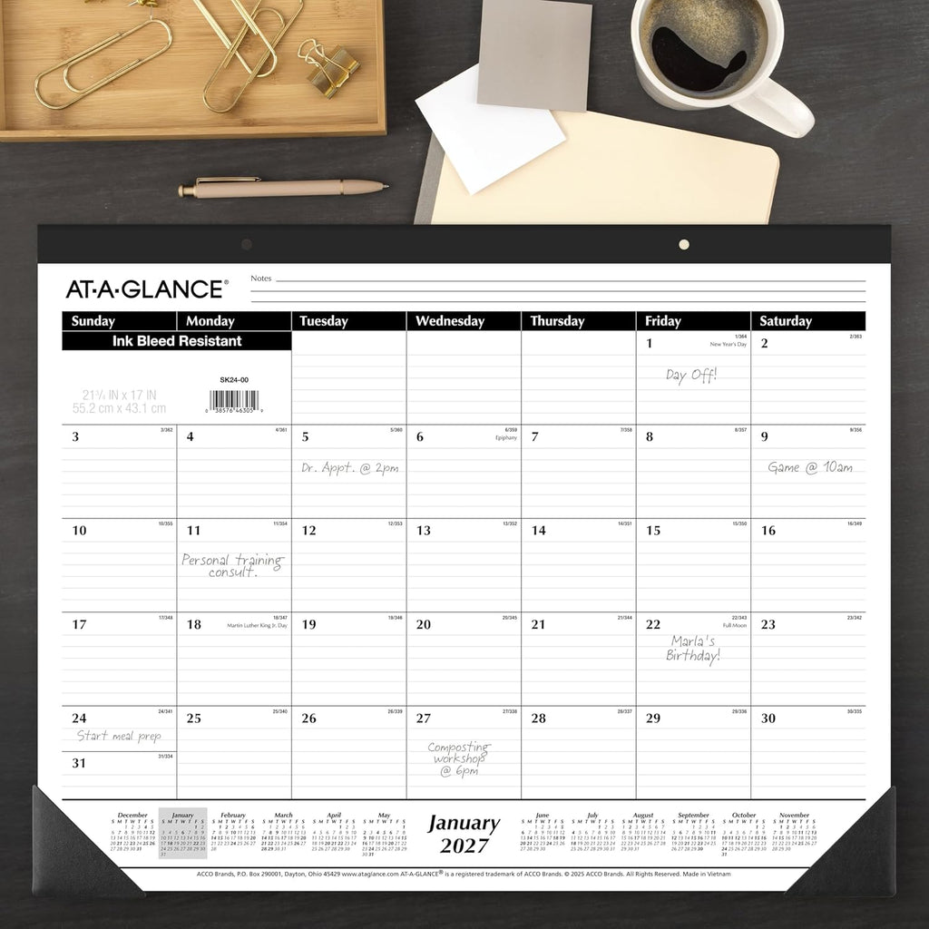 2027 Desk Pad Calendar, Monthly Desk Wall Planner, 21.75" x 17", Ruled Blocks, 3 Pack (AZSK240027)