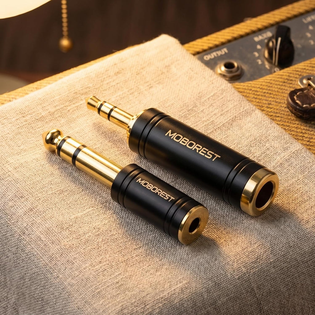 3.5mm to 1/4 (6.35mm) Stereo Pure Copper Headphone Adapter, 2PCS | 1/8 Male to 1/4 Female & 3.5 F to 6.35 M