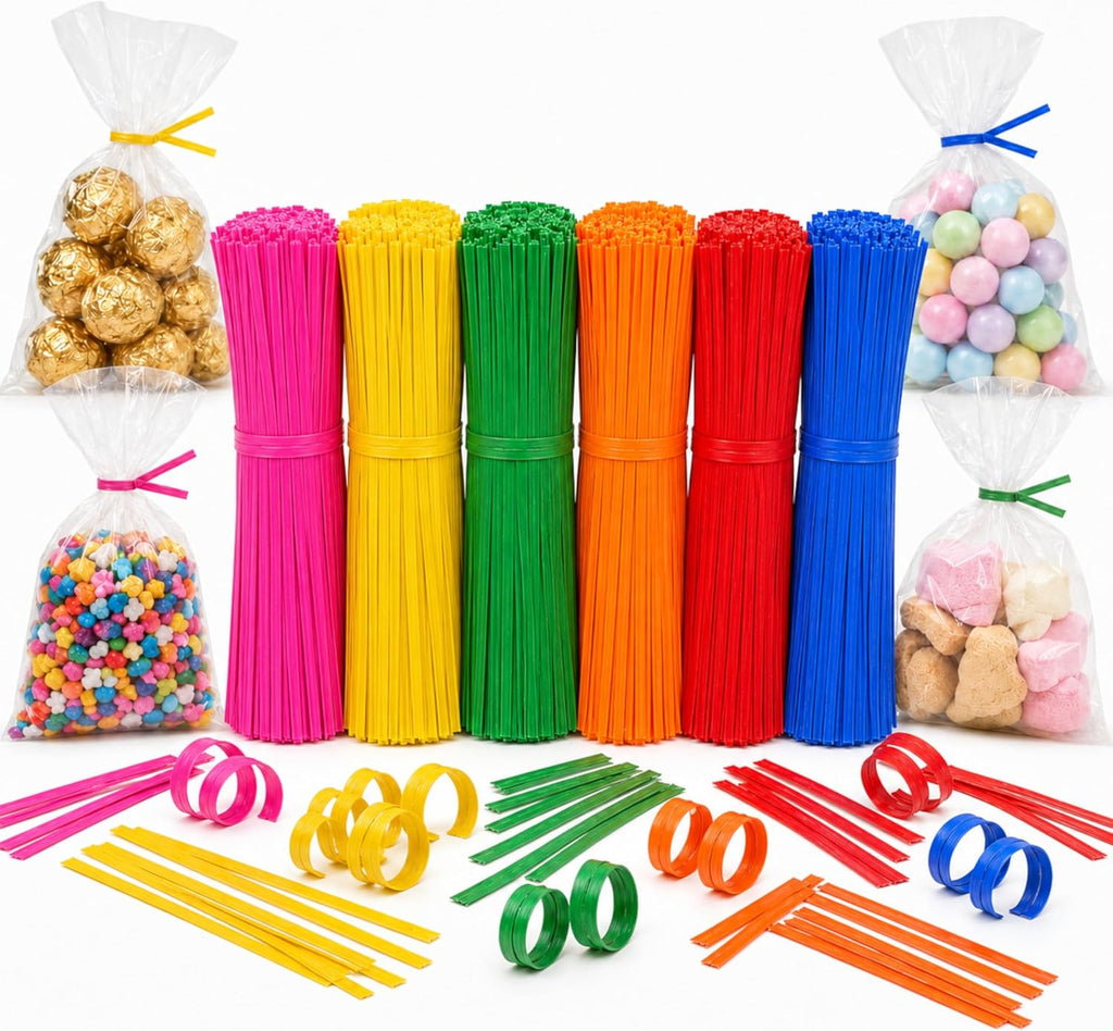 Multicolor Wired Kraft Paper Twist Ties 4 in, 1200 Count