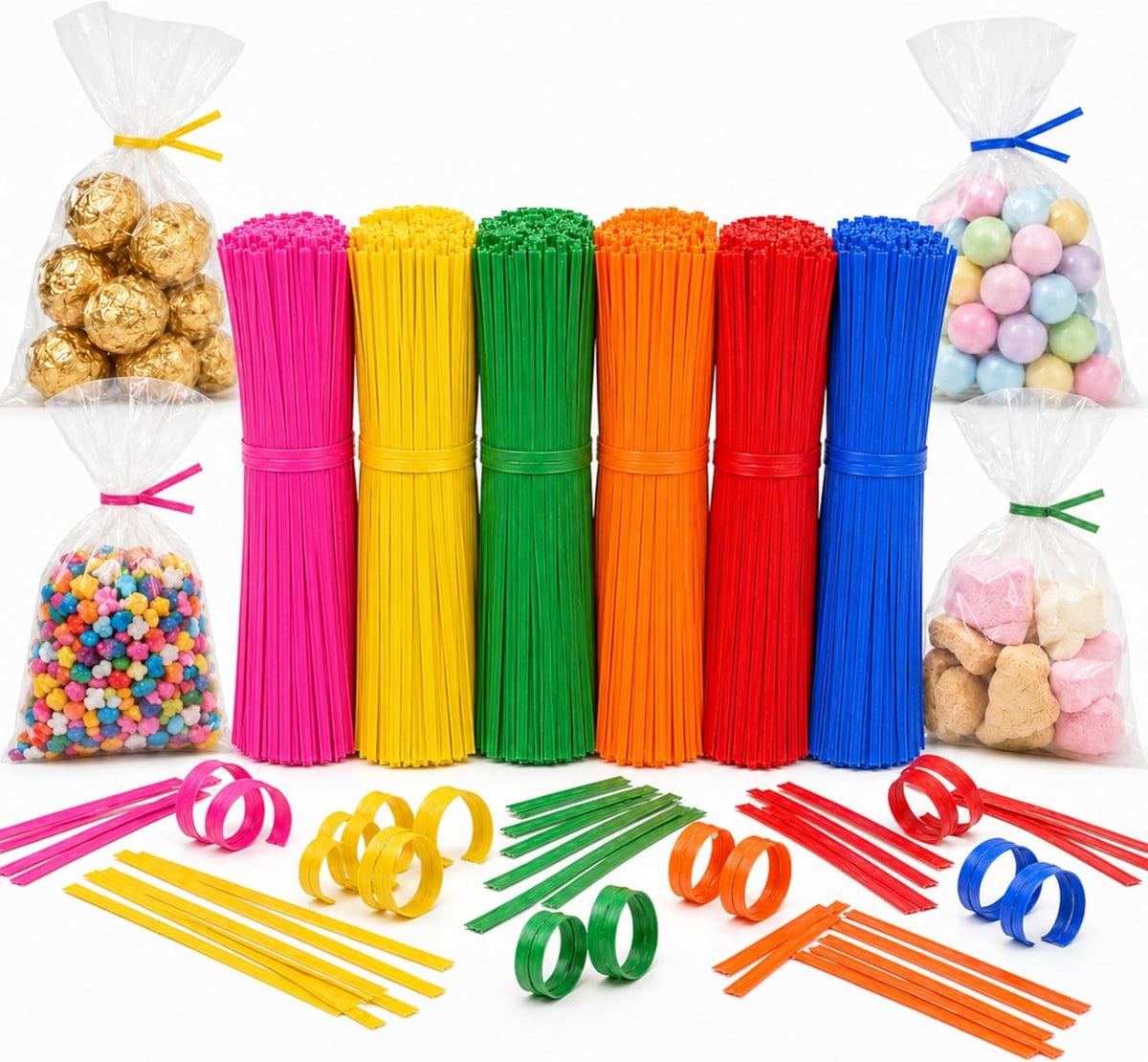Multicolor Wired Kraft Paper Twist Ties 4 in, 1200 Count
