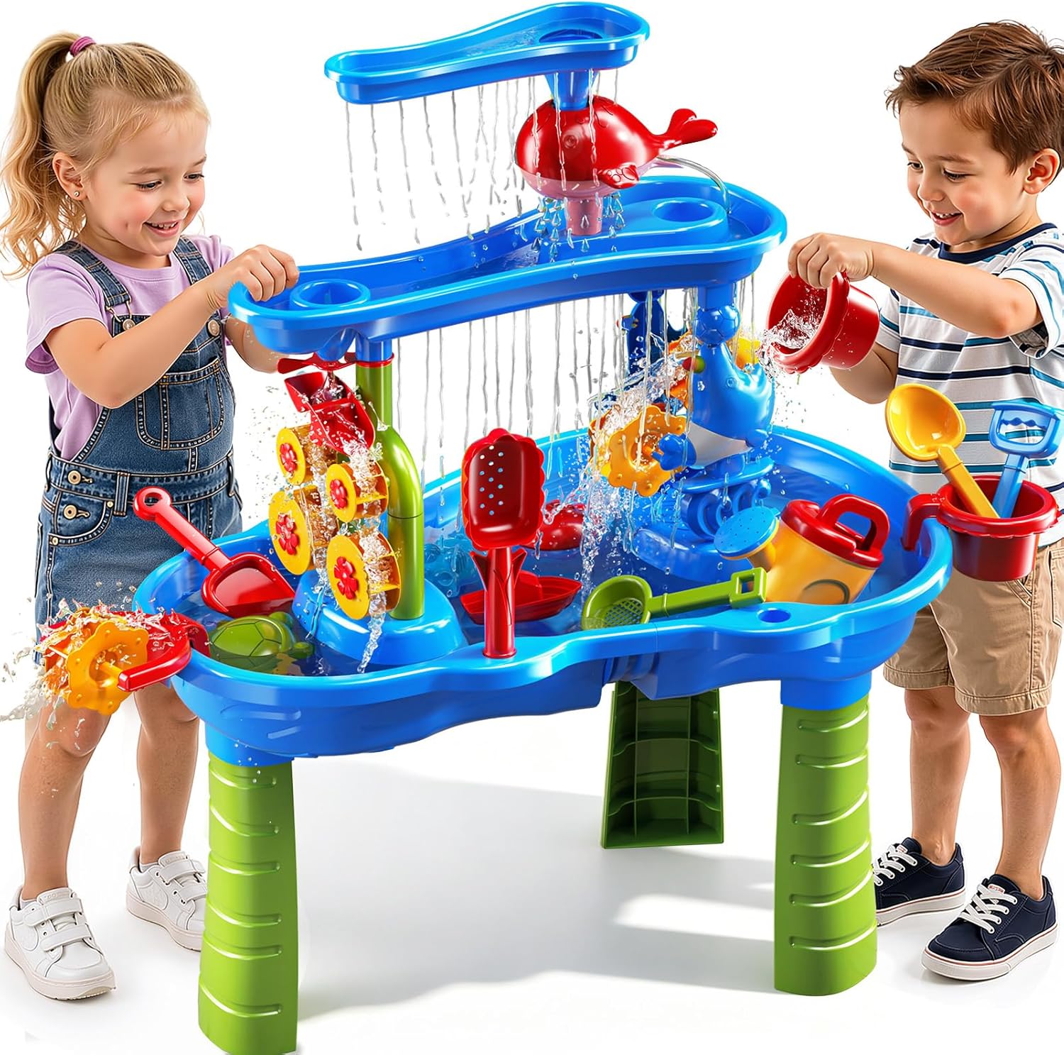 3-Tier Water Table for Kids Ages 4-8 3-5, Sand and Water Table for Toddler with Beach Toys, Outdoor Toys Activity