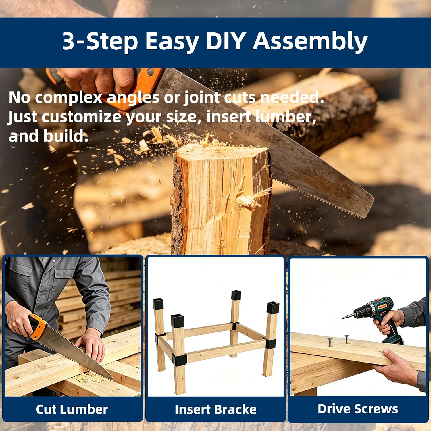 Heavy Duty Workbench Bracket Kit, 4 Pcs 3-Way Right Angle Steel | Sturdy hardware solution for building a custom