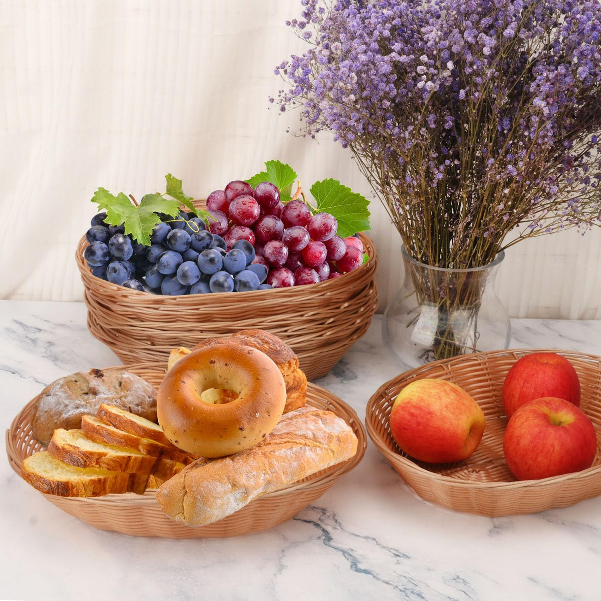 11 Inch Oval Poly Wicker Basket - Bulk, 11 Pack, Bread Serving Baskets for Home & Restaurant Use