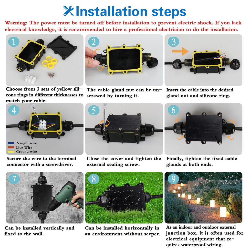 IP68 Waterproof External Junction Box, 2 Way Outdoor Junction Box | 2 Pack Underground Wiring Coaxial Cable