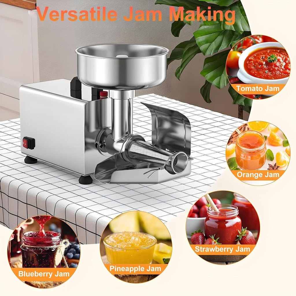 Electric Food Mill for Tomato Sauce,110-350 lbs/h Output, Commercial Grade Tomato Strainer with Funnel, 304 Stainless