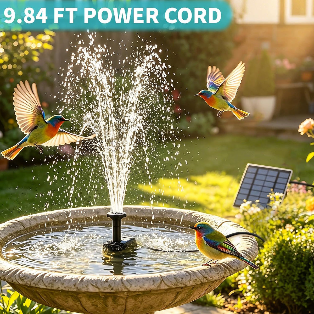 Solar Fountain Pump, DIY Solar Water Pump Kit for Bird Bath, Upgraded 1.8W Solar Powered Fountain with 9.84FT Cord &
