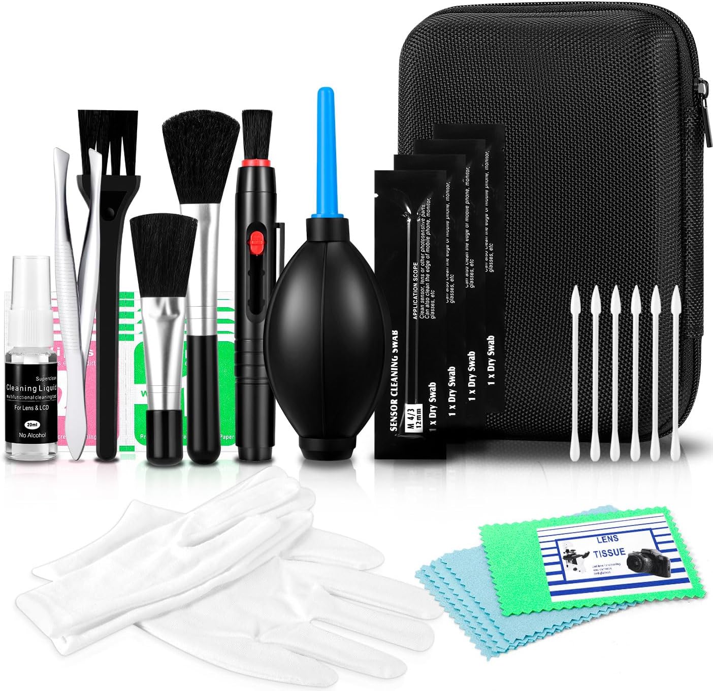 Camera Lens Cleaning Kit - Mirrorless and DSLR Camera Cleaning Kit, Including Lens Paper/Blower, Cotton swabs, dust