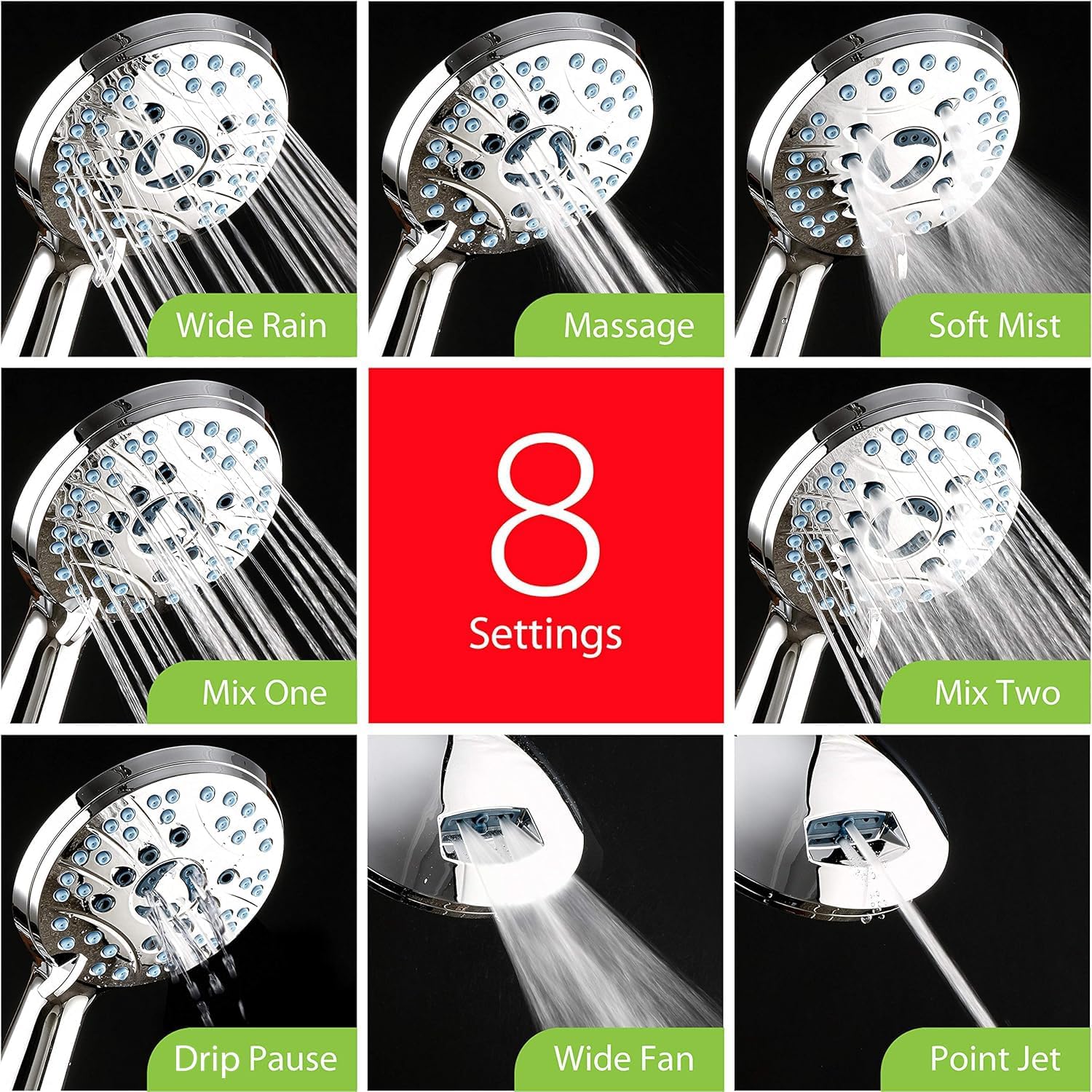 AquaCare 8-mode High Pressure Handheld Shower Head with 2-mode Power Wash | Stay Clean Nozzles, Dual Power Wash for