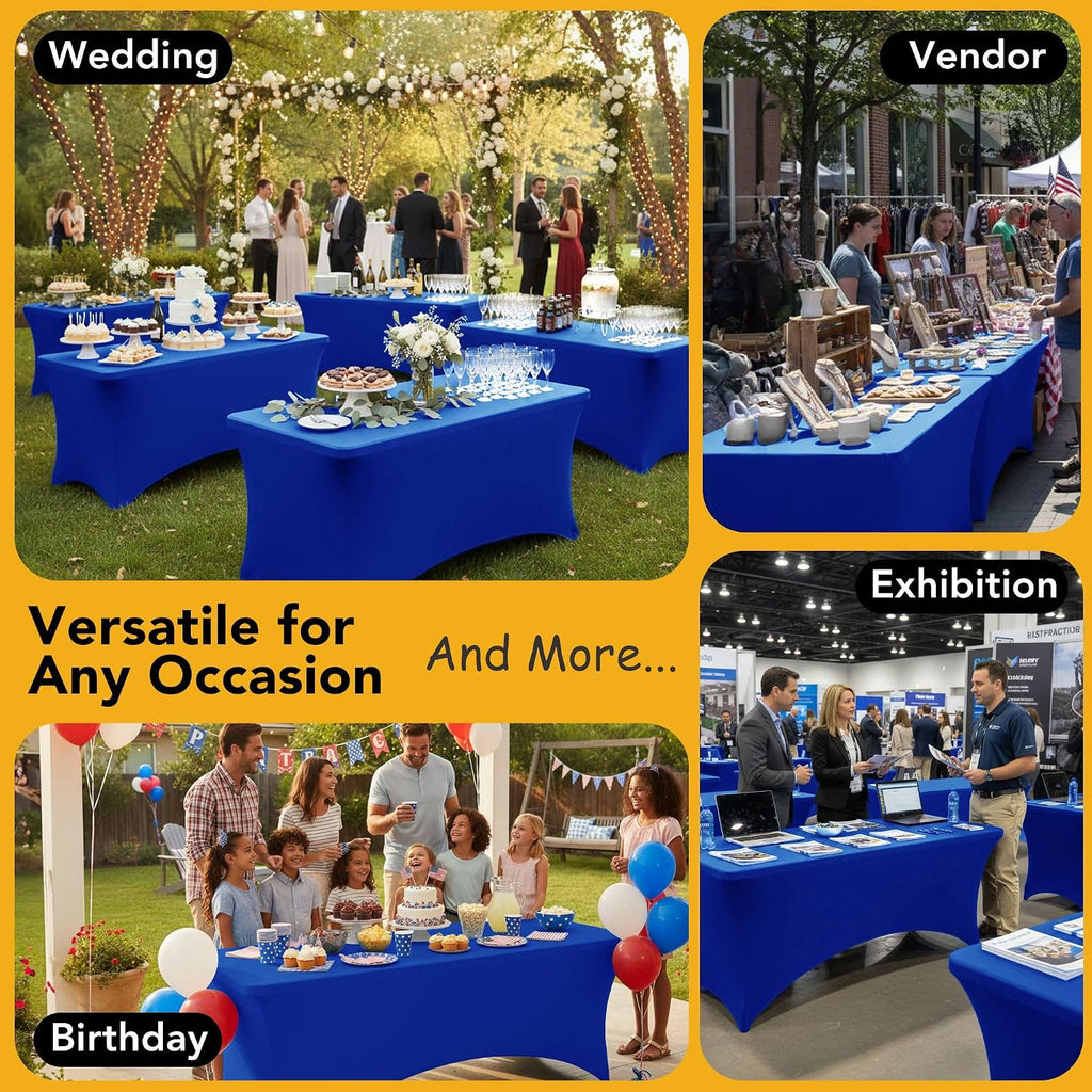 6-Pack Royal Blue Spandex Tablecloths for 6ft Rectangle Tables