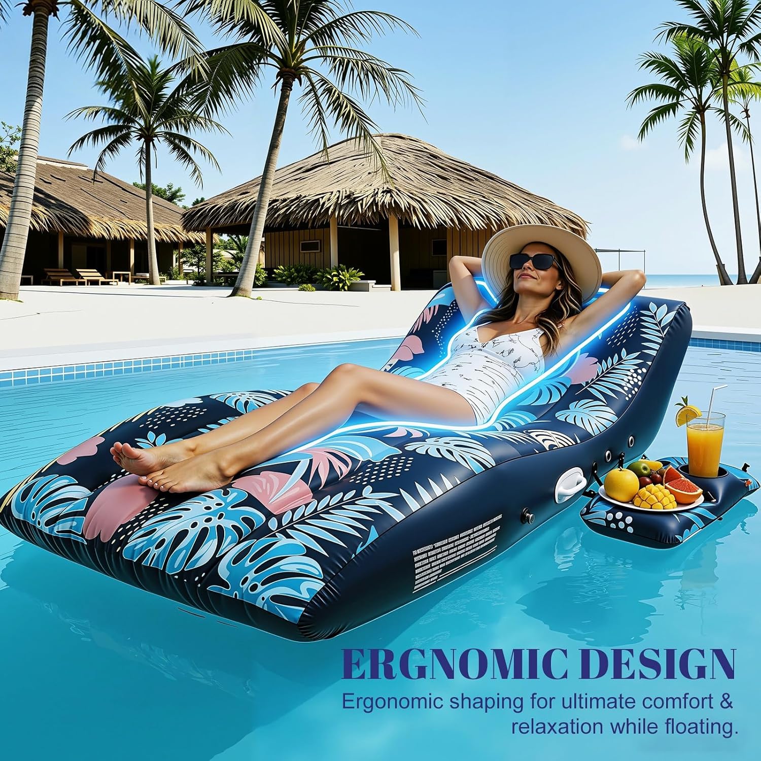 Pool Floats Lounger with UPF50+ Canopy Adjustable, Inflatable Large Floating Chair Ergonomic Design, with Cup