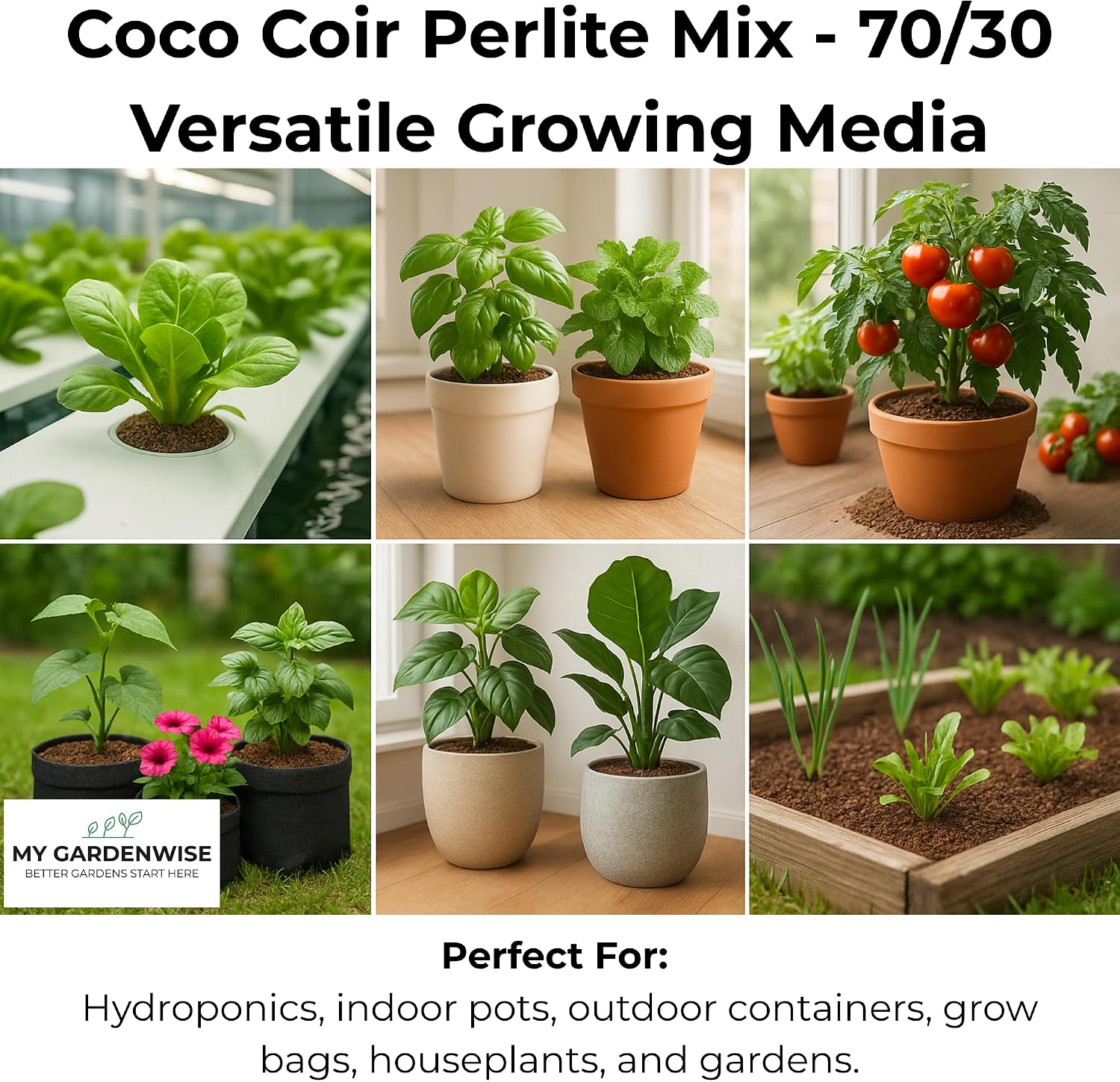 Coco Perlite - Coco Coir Perlite Mix - 70/30 Growing Media - Hydroponic, Indoor & Outdoor, Grow Bags & House Plants