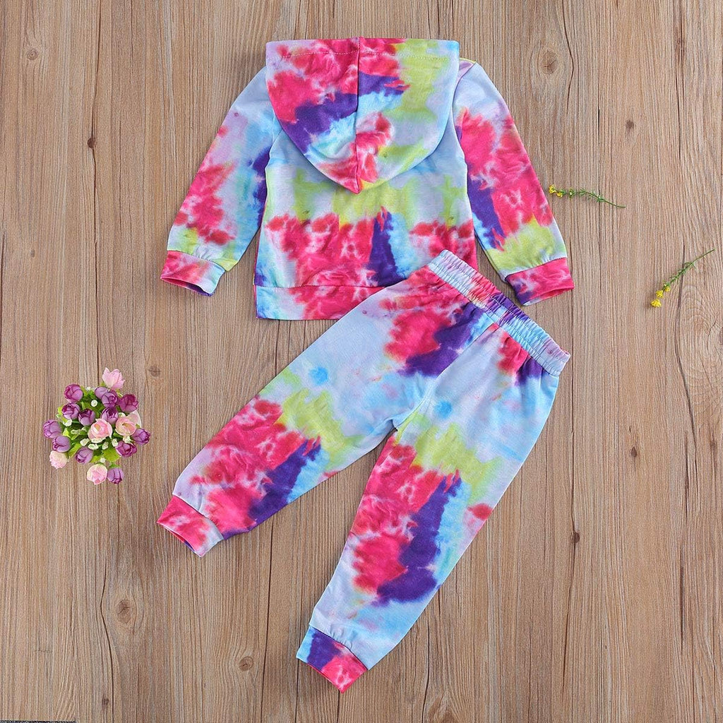 1-6T Toddler Baby Boy Girl Tie Dye Hoodie Pullover Sweatshirt Tops+Long Pants Outfit Set Girls Fall Winter Clothes