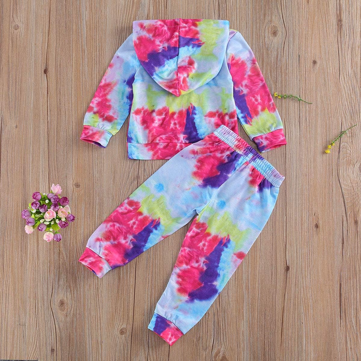 1-6T Toddler Baby Boy Girl Tie Dye Hoodie Pullover Sweatshirt Tops+Long Pants Outfit Set Girls Fall Winter Clothes