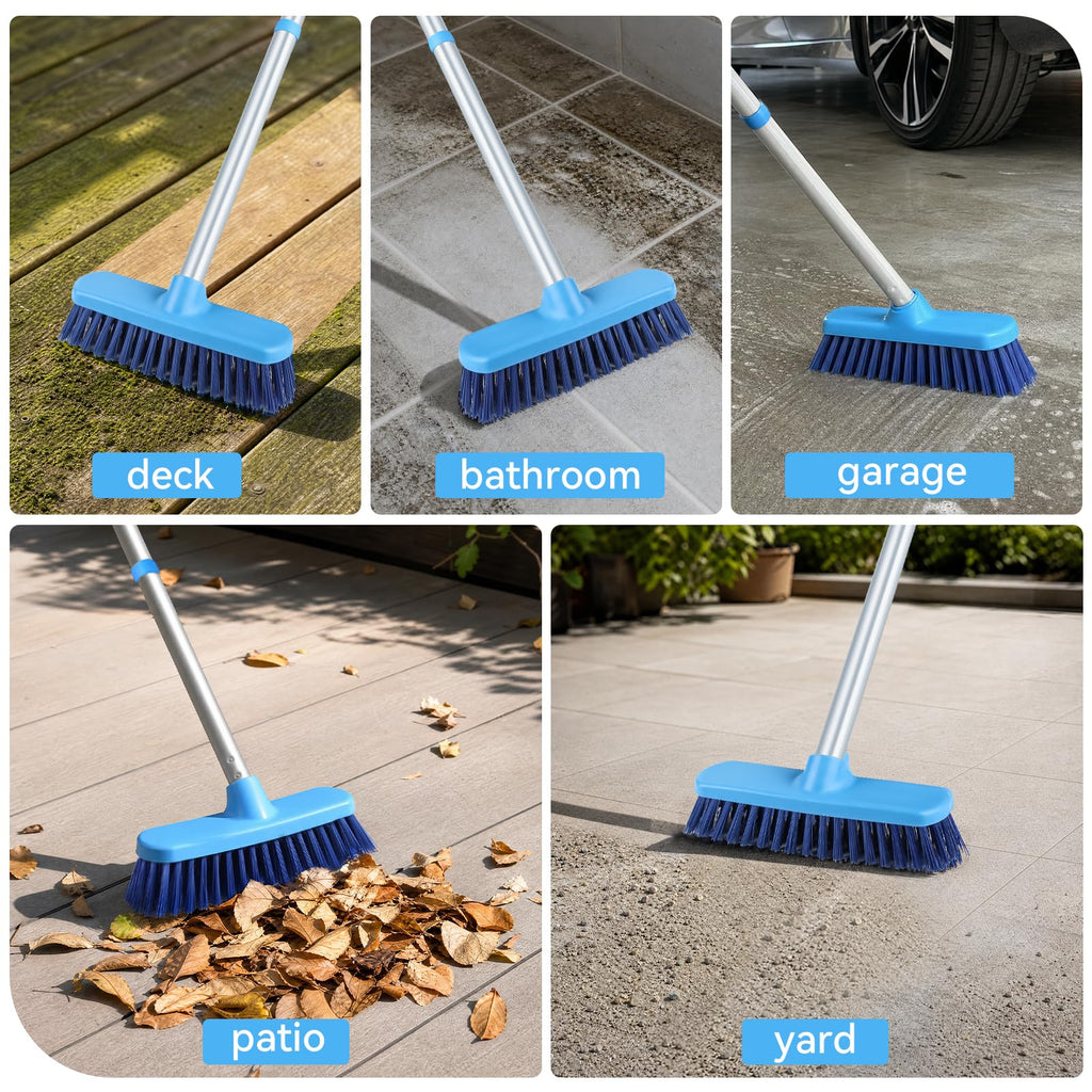 Deck Scrub Brush with Long Handle for Indoor and Outdoor Cleaning