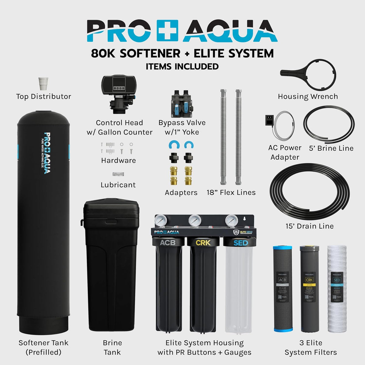 PRO-E-S80E Elite Whole House Water Filtration System & 80,000 Grain Water Softener Combo – High-Capacity Combo for